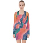 Art Abstract Pattern V-neck Bodycon Long Sleeve Dress