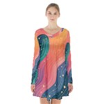 Art Abstract Pattern Long Sleeve Velvet V-neck Dress