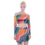 Art Abstract Pattern Off Shoulder Top with Mini Skirt Set