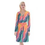 Art Abstract Pattern Long Sleeve Velvet Front Wrap Dress