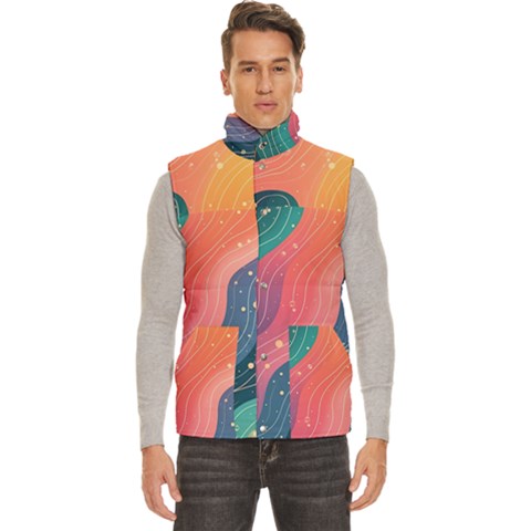 Art Abstract Pattern Men s High Neck Button Up Puffer Vest from ArtsNow.com