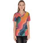 Art Abstract Pattern Women s V-Neck Scrub Top