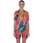 Art Abstract Pattern Satin Short Sleeve Pajamas Set