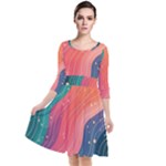 Art Abstract Pattern Quarter Sleeve Waist Band Dress