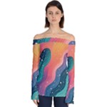 Art Abstract Pattern Off Shoulder Long Sleeve Top