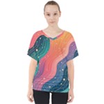 Art Abstract Pattern V-Neck Dolman Drape Top