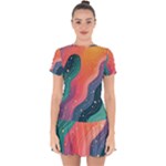 Art Abstract Pattern Drop Hem Mini Chiffon Dress