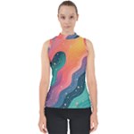 Art Abstract Pattern Mock Neck Shell Top