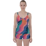 Art Abstract Pattern Tie Front Two Piece Tankini