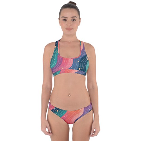 Art Abstract Pattern Cross Back Hipster Bikini Set from ArtsNow.com