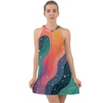 Art Abstract Pattern Halter Tie Back Chiffon Dress