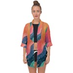 Art Abstract Pattern Open Front Chiffon Kimono