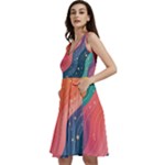 Art Abstract Pattern Sleeveless V-Neck Skater Dress with Pockets