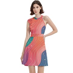 Cocktail Party Halter Sleeveless Dress With Pockets 