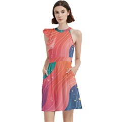 Cocktail Party Halter Sleeveless Dress With Pockets 