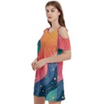 Art Abstract Pattern Women s Cold Shoulder Round Neck Mini Dress