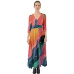 Art Abstract Pattern Button Up Boho Maxi Dress