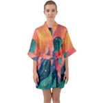 Art Abstract Pattern Half Sleeve Satin Kimono 