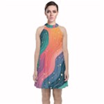 Art Abstract Pattern Velvet Halter Neckline Dress 