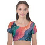 Art Abstract Pattern Velvet Short Sleeve Crop Top 