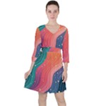 Art Abstract Pattern Quarter Sleeve Ruffle Waist Dress