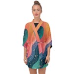 Art Abstract Pattern Half Sleeve Chiffon Kimono