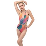 Art Abstract Pattern Plunging Cut Out Swimsuit