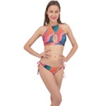 Art Abstract Pattern Cross Front Halter Bikini Set