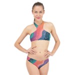 Art Abstract Pattern High Neck Bikini Set