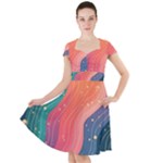 Art Abstract Pattern Cap Sleeve Midi Dress With Pockets