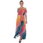 Art Abstract Pattern Off Shoulder Open Front Chiffon Dress