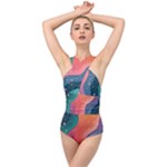 Art Abstract Pattern Cross Front Low Back Swimsuit