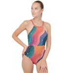 Art Abstract Pattern High Neck One Piece Swimsuit