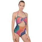 Art Abstract Pattern Scallop Top Cut Out Swimsuit