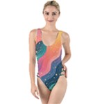 Art Abstract Pattern High Leg Strappy Swimsuit