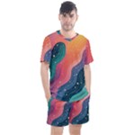 Art Abstract Pattern Men s Mesh T-Shirt and Shorts Set