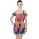 Art Abstract Pattern Ruffle Cut Out Chiffon Playsuit