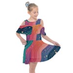 Art Abstract Pattern Kids  Shoulder Cutout Chiffon Dress