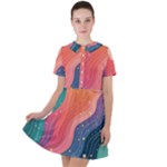 Art Abstract Pattern Short Sleeve Shoulder Cut Out Dress 