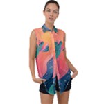 Art Abstract Pattern Sleeveless Chiffon Button Shirt