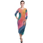 Art Abstract Pattern Quarter Sleeve Midi Velour Bodycon Dress