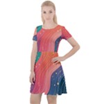 Art Abstract Pattern Cap Sleeve Velour Dress 