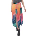 Art Abstract Pattern Velour Split Maxi Skirt