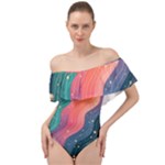 Art Abstract Pattern Off Shoulder Velour Bodysuit 