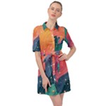 Art Abstract Pattern Belted Shirt Dress