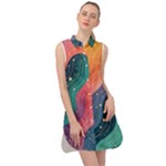 Art Abstract Pattern Sleeveless Shirt Dress