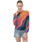 Art Abstract Pattern Banded Bottom Chiffon Top