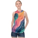 Art Abstract Pattern High Neck Satin Top