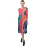 Art Abstract Pattern Ruffle End Midi Chiffon Dress