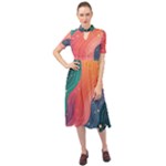 Art Abstract Pattern Keyhole Neckline Chiffon Dress